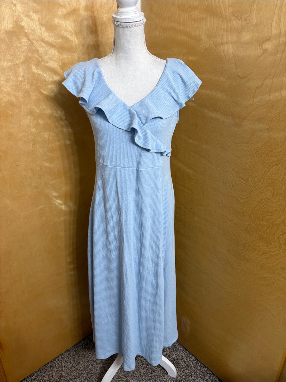 NWT Isabel By Ingrid+Isabel Light Blue Ribbed Flutter Sleeve Dress Maternity S